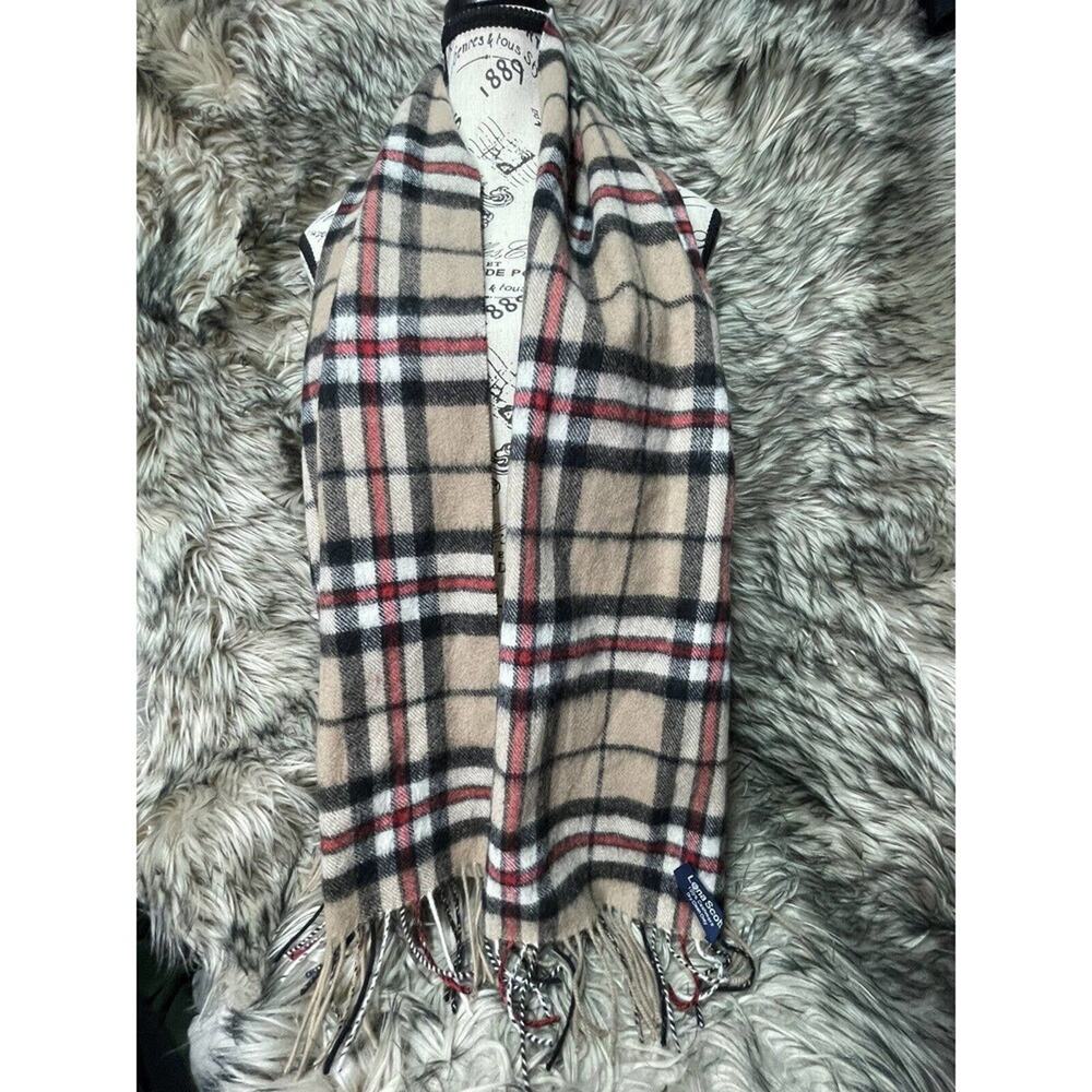 Lana Scott 100% Cashmere Scarf Brown Plaid 11.5in x 60‎ in